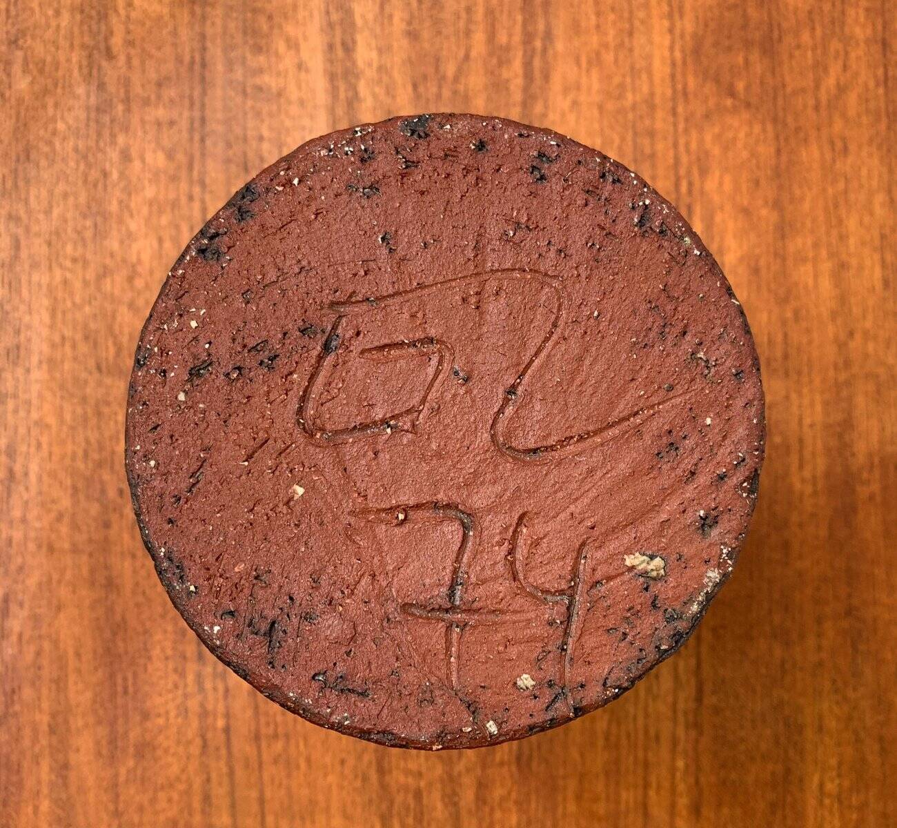 Brutalist vase from the mid-century German studio pottery by Gerhard Liebenthron, 1974.