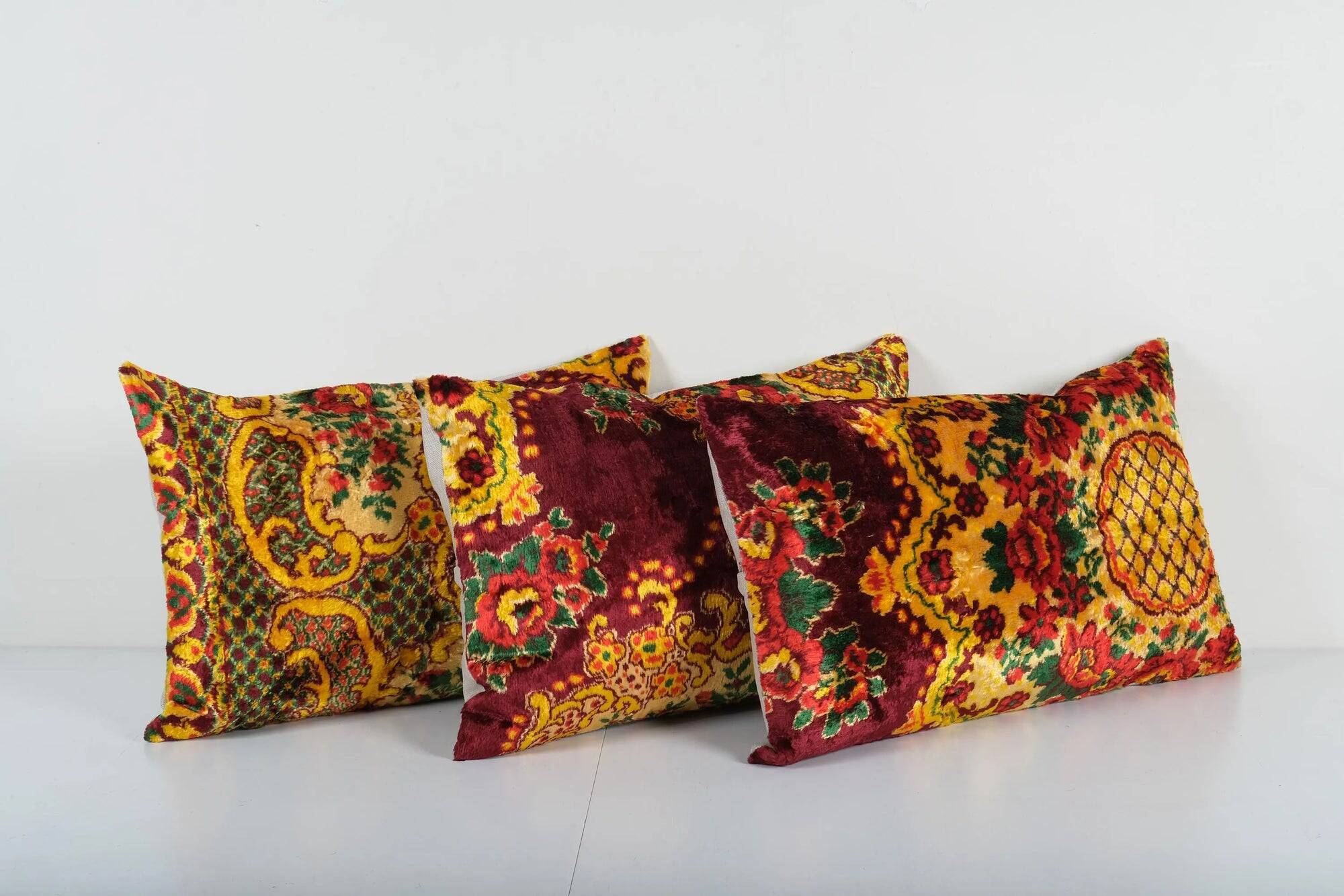 Set of 3 vintage velvet cushion covers 41x61 cm