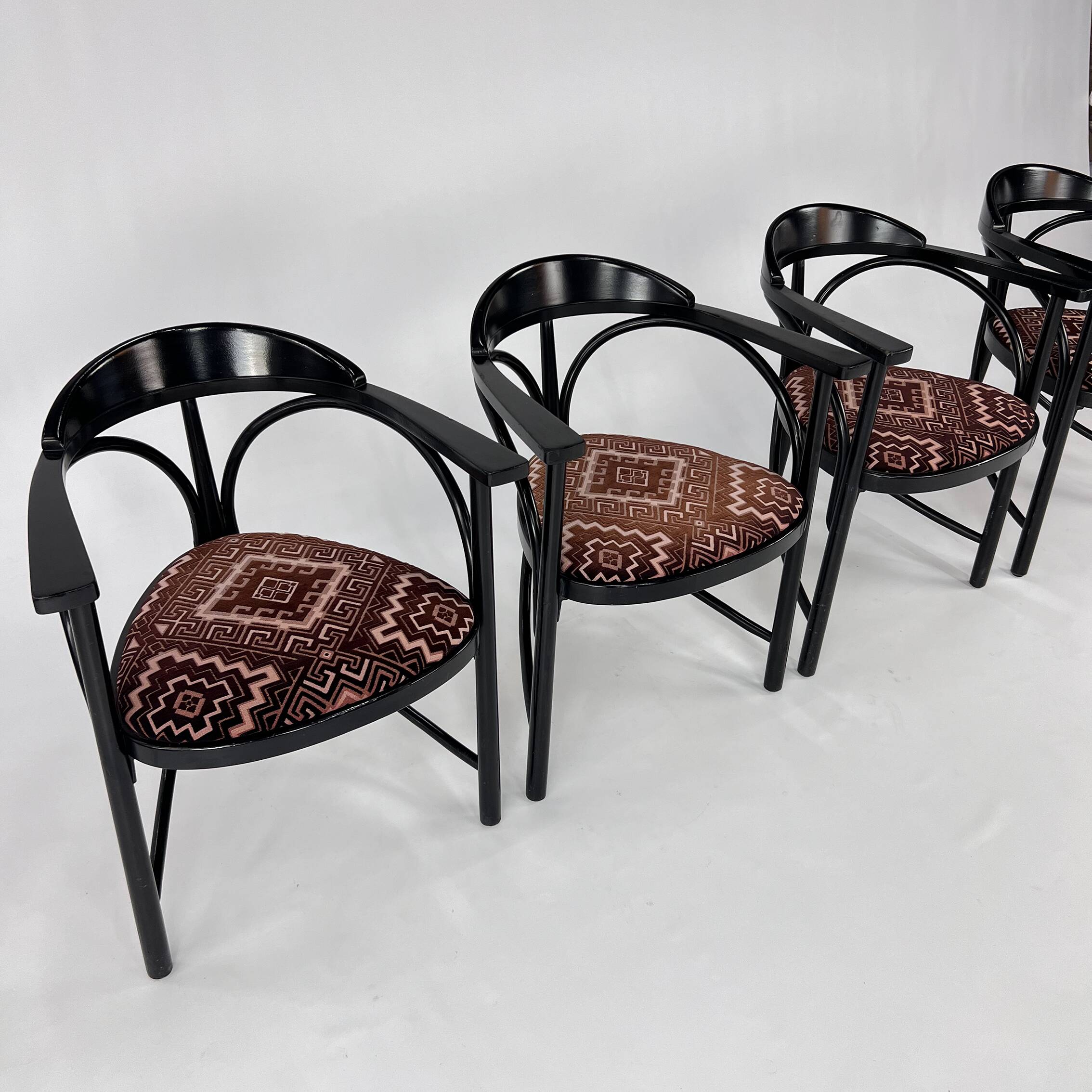 Set of 4 Black Lacquered Model 225 Thonet Armchairs, 1980s