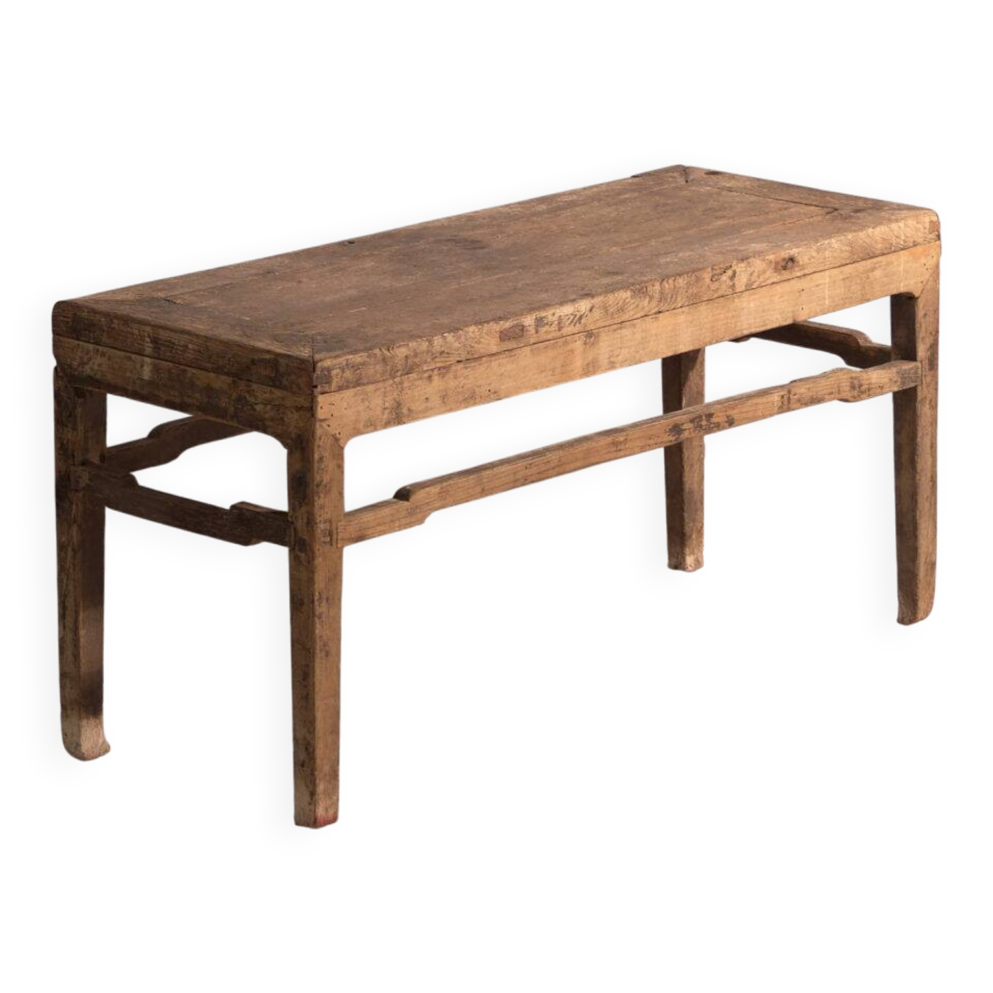 Banc bas ancien en bois de pin – Chine, vers 1890