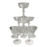 Lot de 9 coupes à champagne en cristallin à motifs années 60