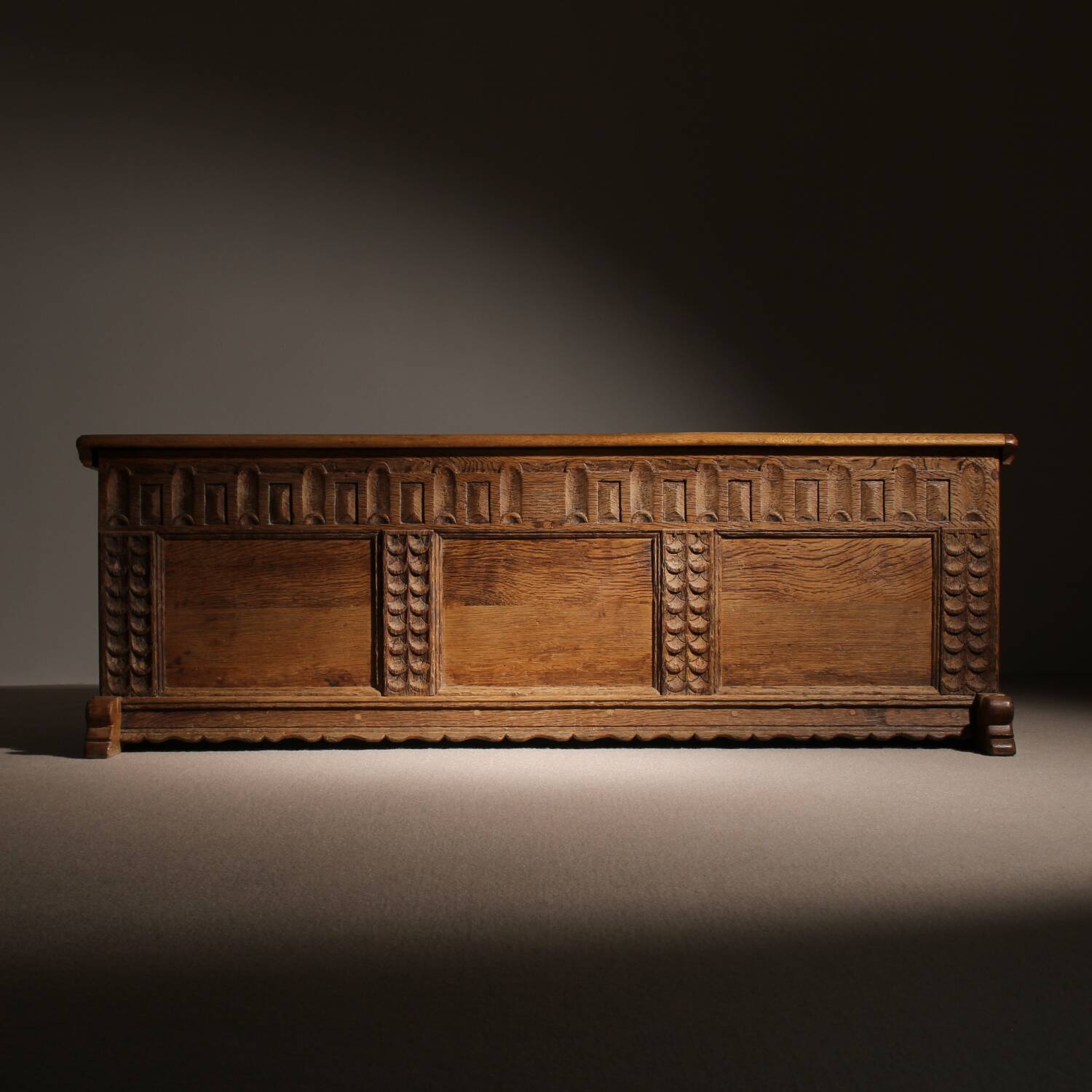 Handcrafted Solid Oak Chest with Rustic Carvings | Germany