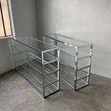 Pair of chrome and glass shelves from the 70s