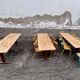 Trio de table bistrot vintage pliante 1950