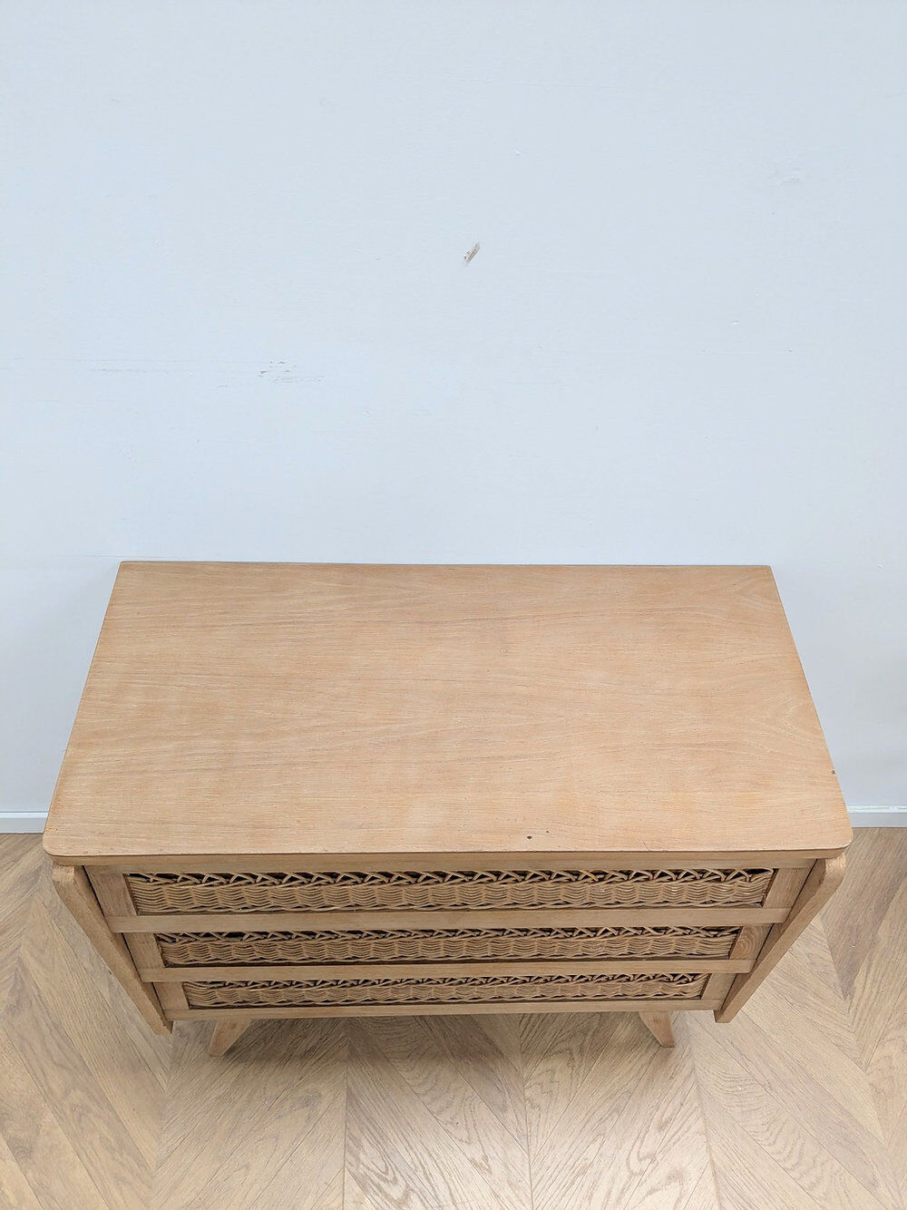 Vintage oak and rattan chest of drawers