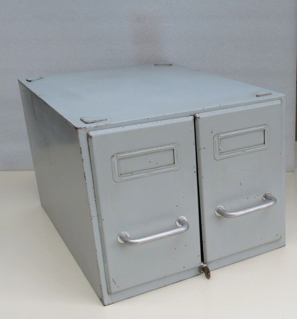Vintage metal box with 2 drawers -industrial furniture grey