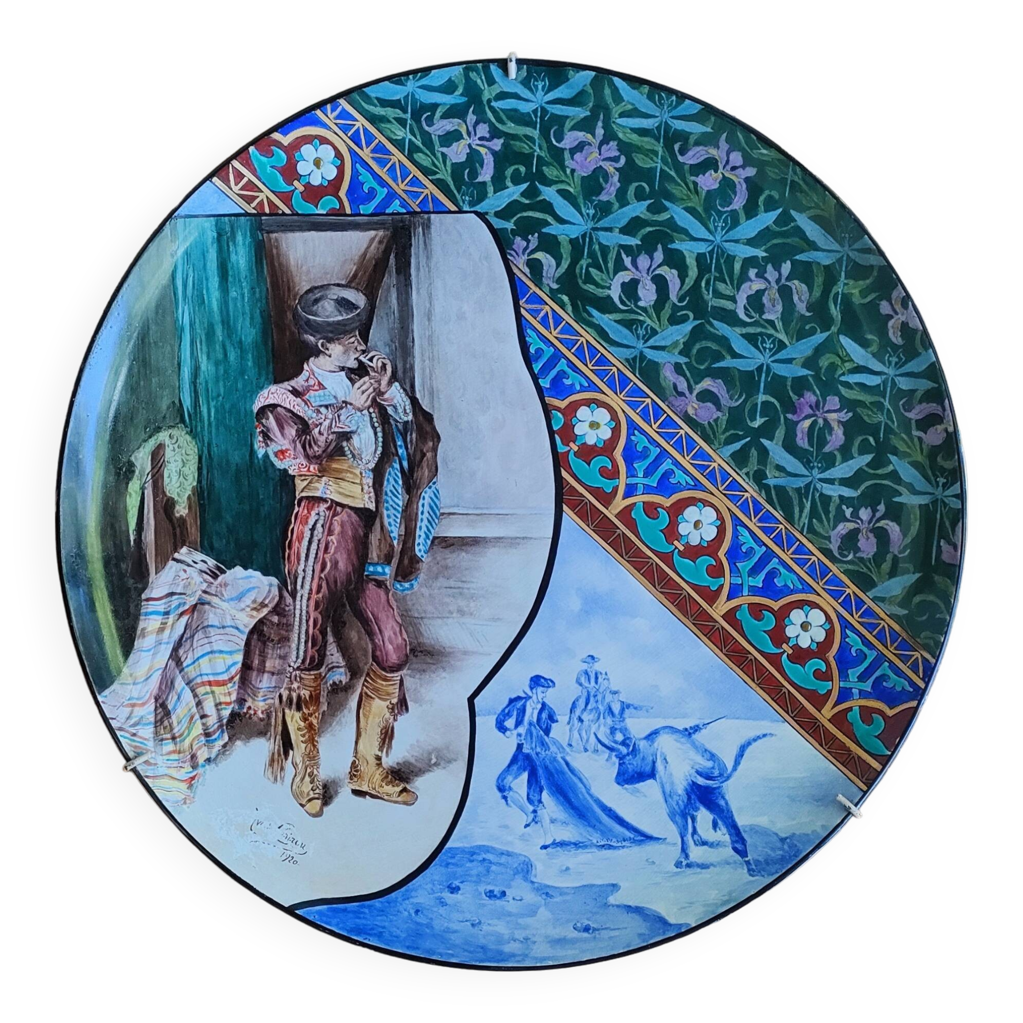 Large earthenware dish - bullfighting
