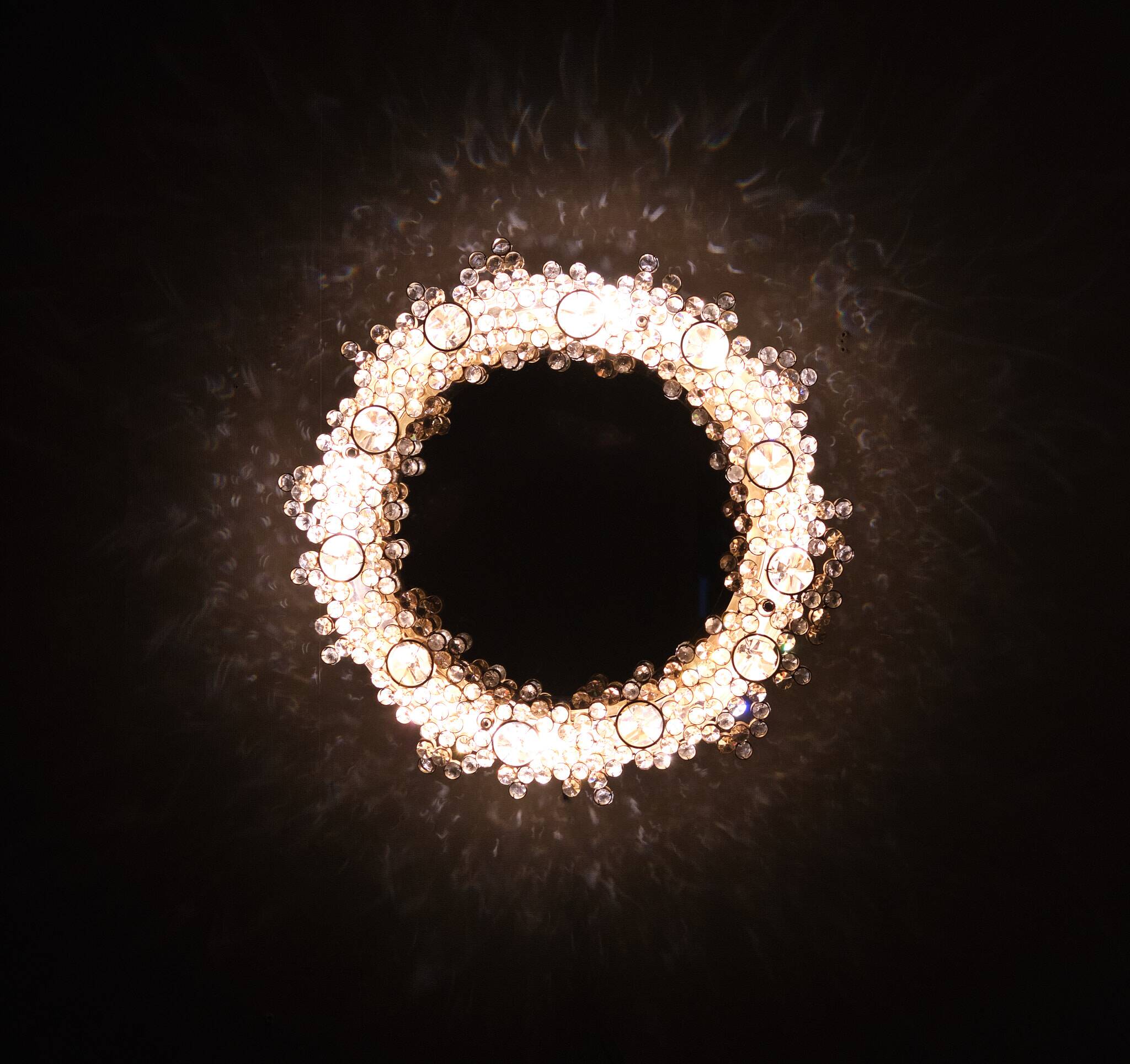 Miroir à couvercle arrière Palwa Crystal, Hollywood Regency années 1970