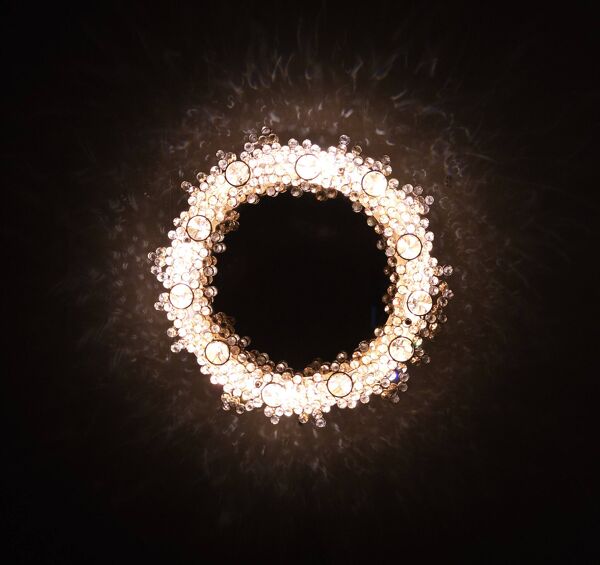 Miroir à couvercle arrière Palwa Crystal, Hollywood Regency années 1970