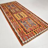 5x12 Soft Red and Orange Anatolian Kilim Rug, Wool Kilim Carpet, 139x377Cm