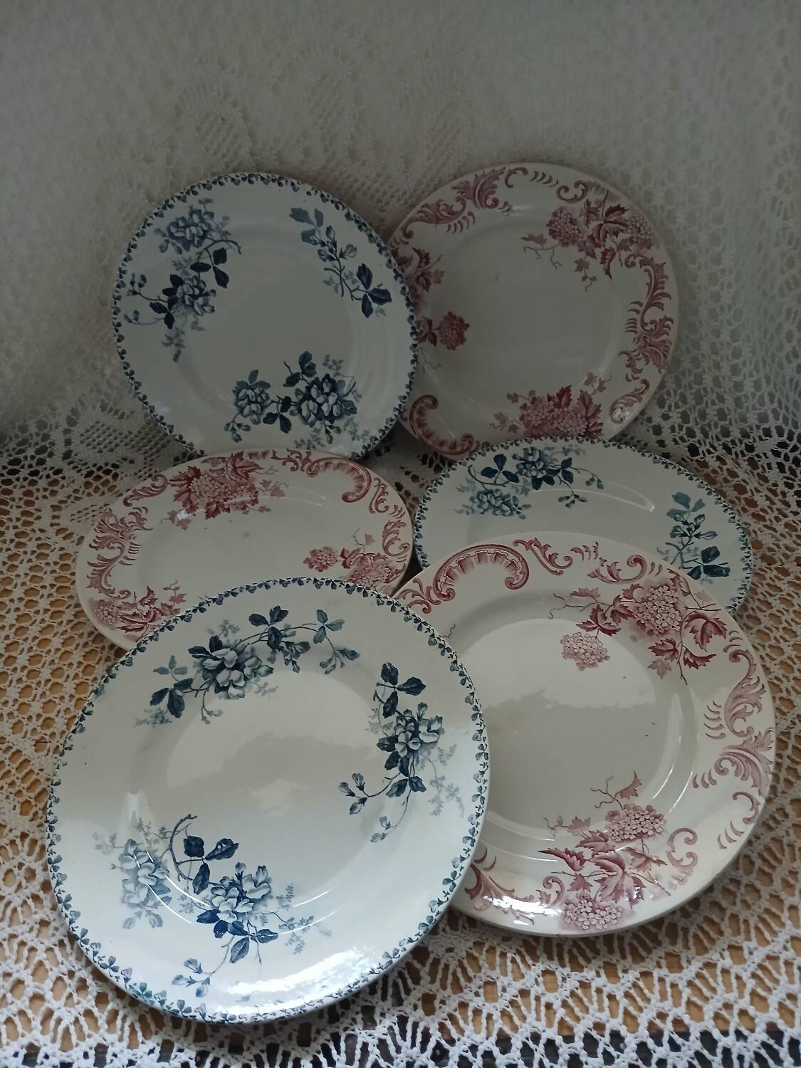 6 antique ironstone dinner plates