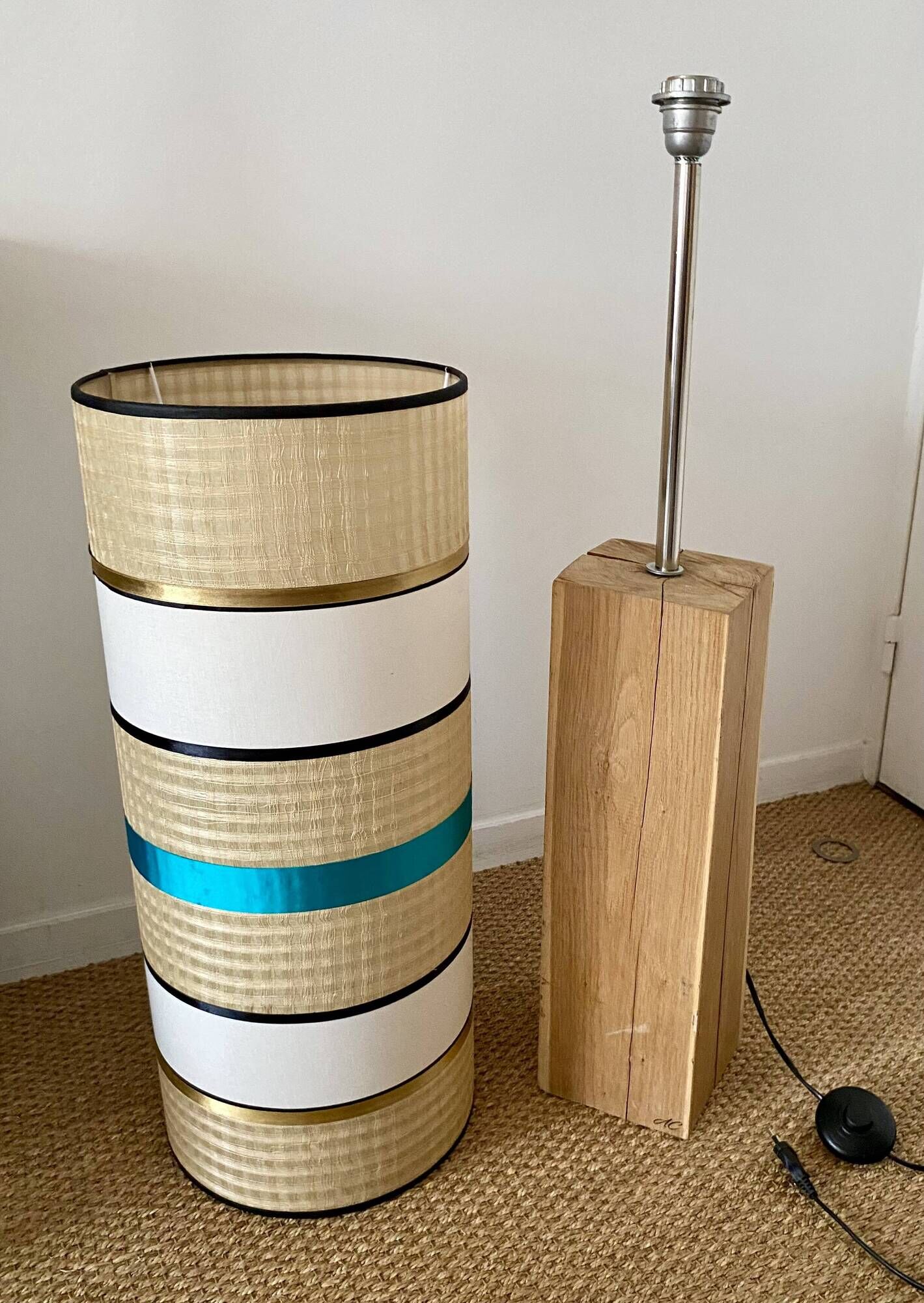 Solid oak floor lamp with contemporary shade