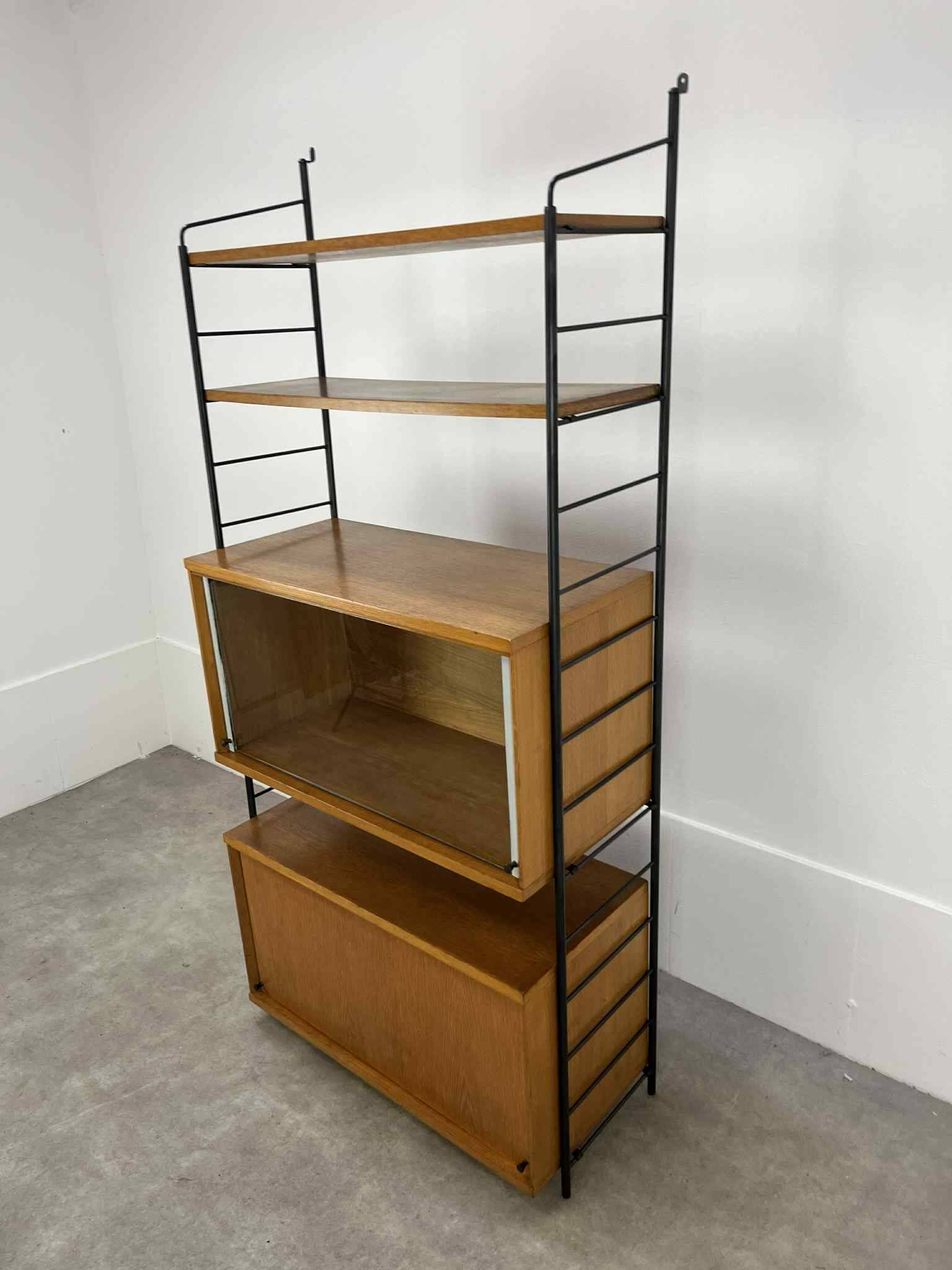 Modular shelf from the 1950s, wood and metal, vintage.