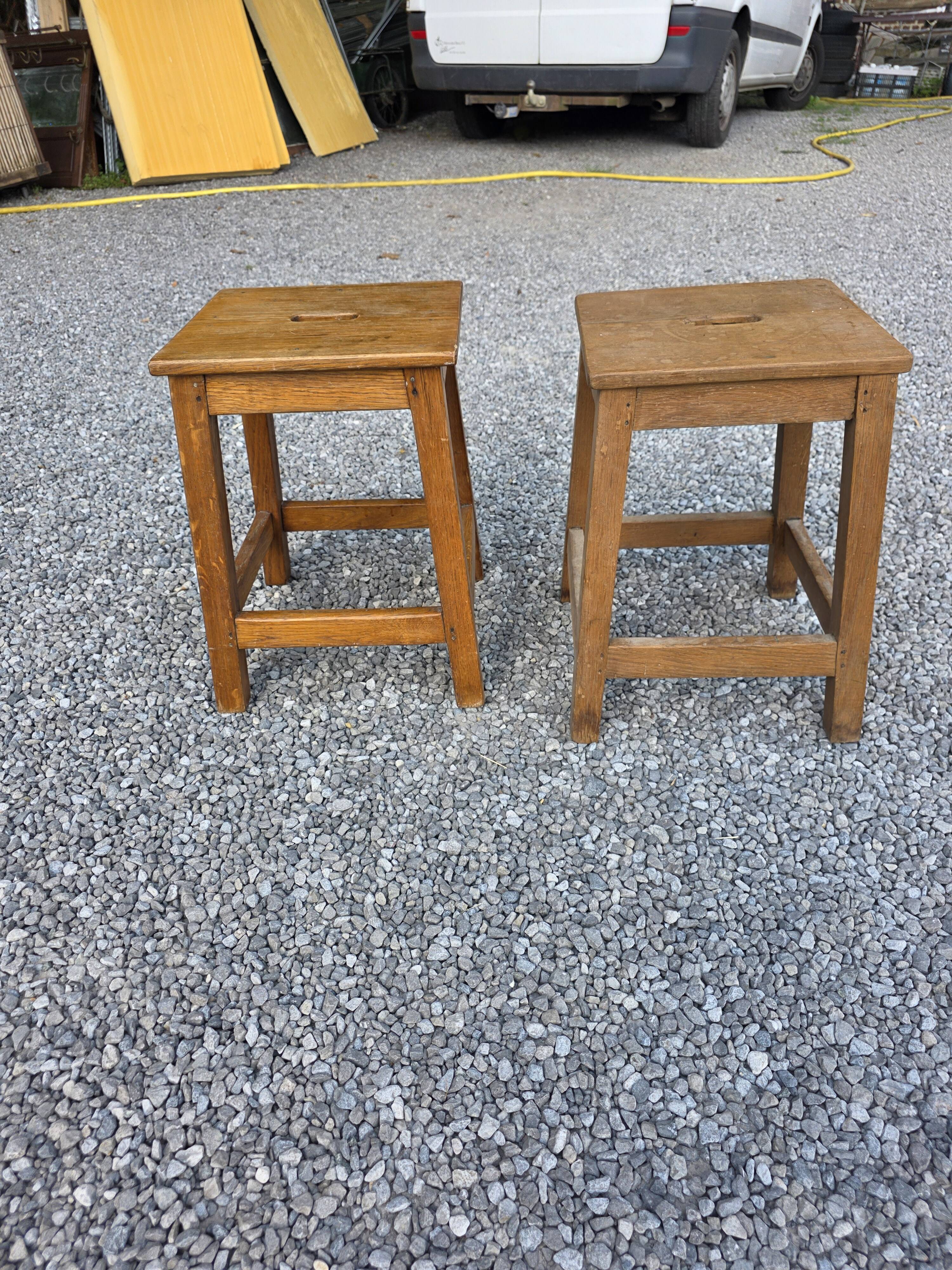 Pair of low stools in solid oak