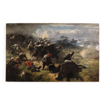 Great battle of the 19th century, painting signed H.P.