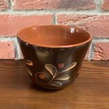 Dark Brown East German Planter with Floral Motif in the Style of Khokhloma