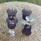 Set of 4 wine glasses in blown and bubbled glass, duo line, biot glassware style, unsigned