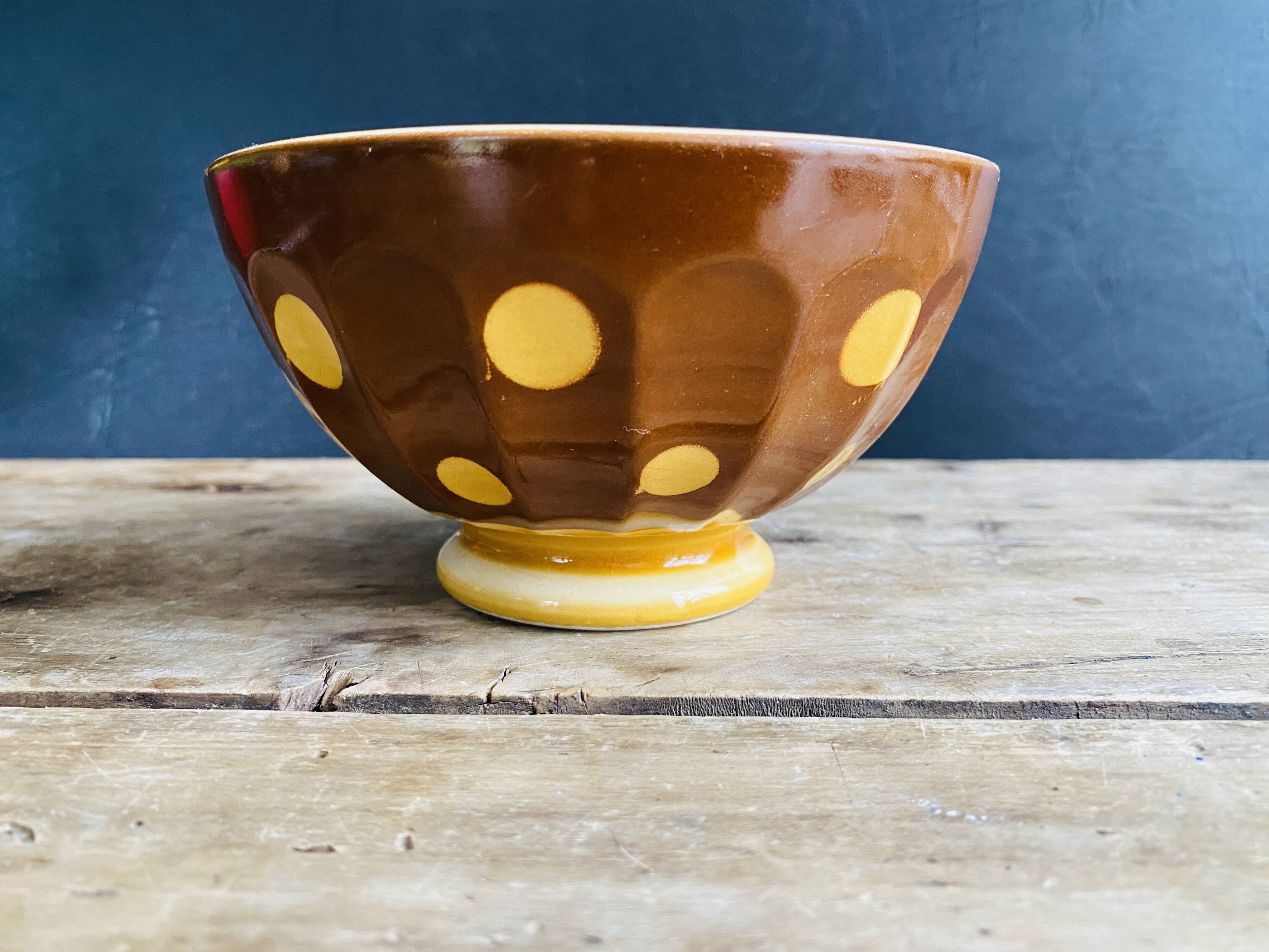 Old faceted bowl with polka dot pattern from the Sarreguemines earthenware factory
