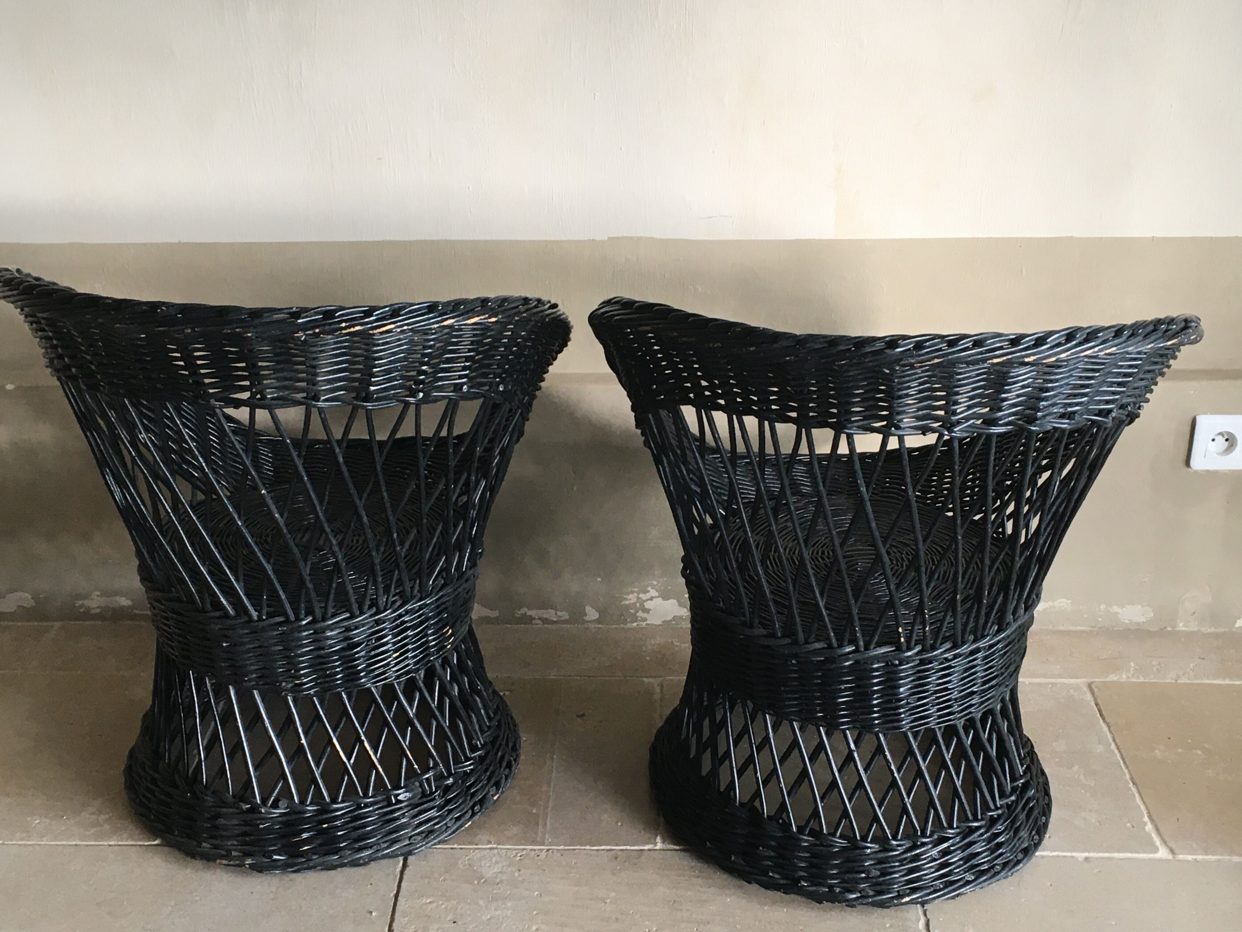 Black diabolo rattan set of the 60s