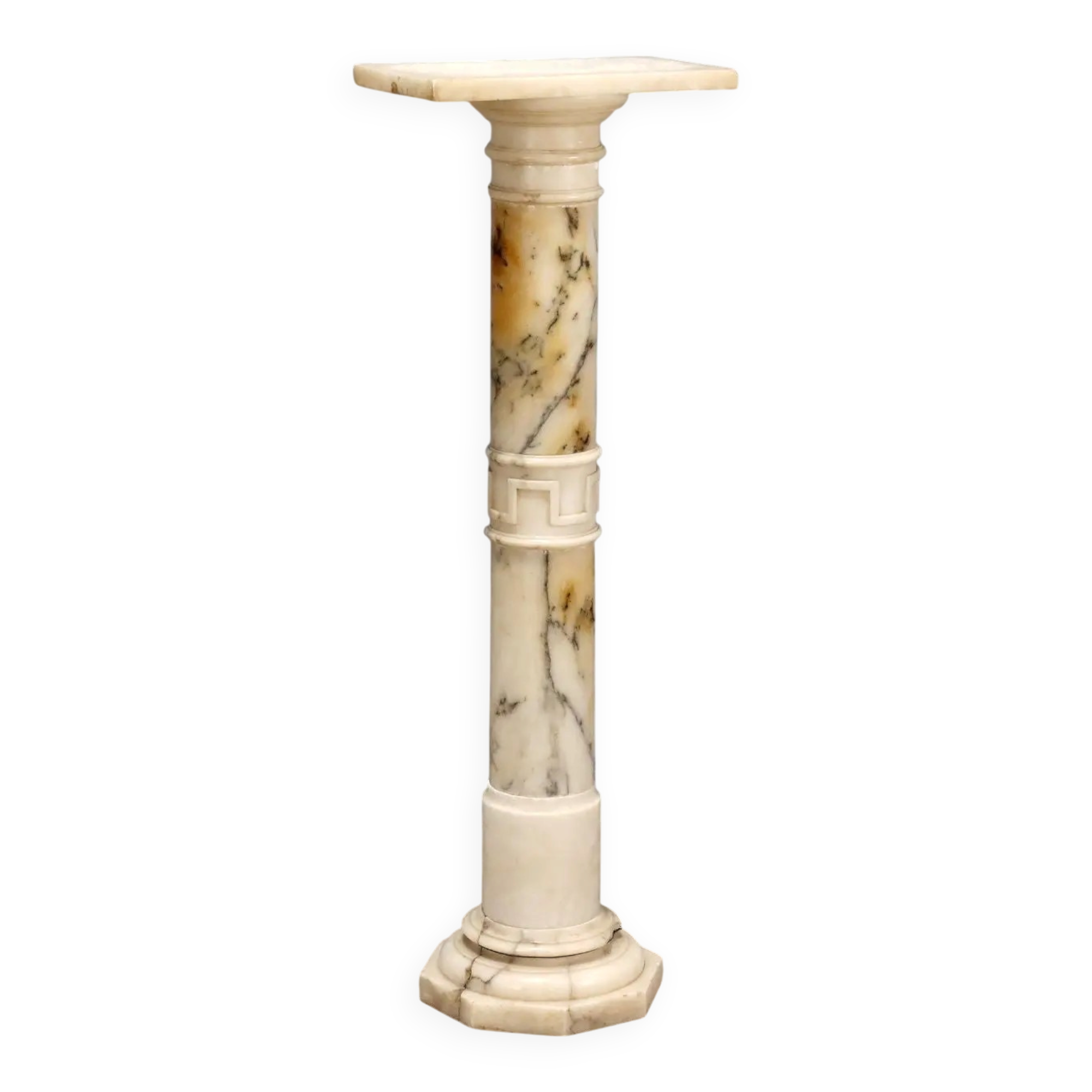 Colonne ancienne en albâtre à décorations géométriques XIXe siècle