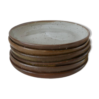 Set of 5 small flat plates in enameled stoneware, 1970