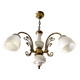 Three-light chandelier in gilded brass and porcelain, Art Nouveau style, 1970.