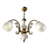 Three-light chandelier in gilded brass and porcelain, Art Nouveau style, 1970.