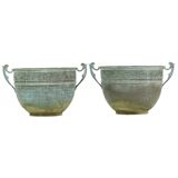 French Art Nouveau Style Flower Pots Garden Vases Verdigris