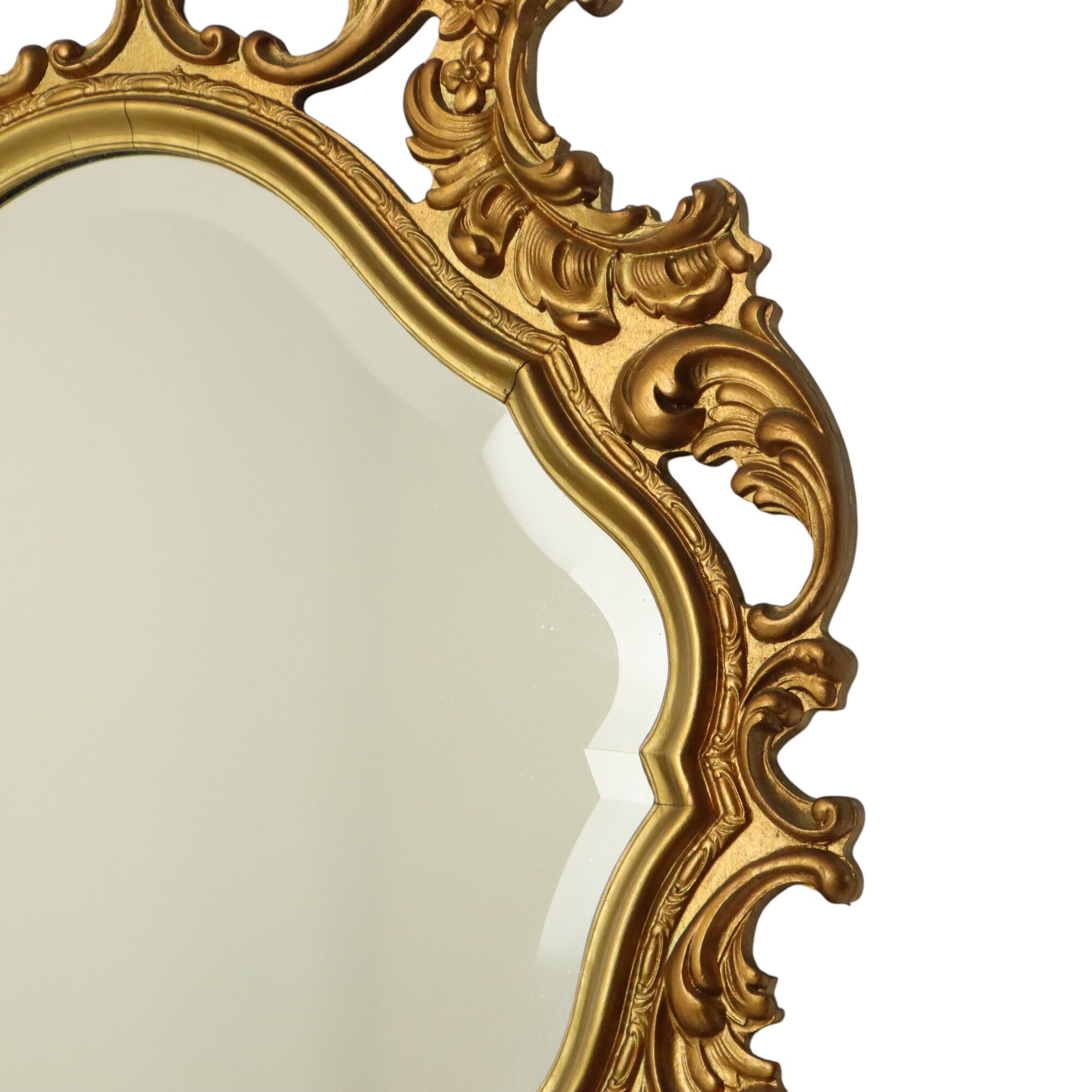 Miroir doré Deknudt de style rococo, miroir à crête, acanthe, 81 cm