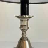 Steel candlestick lamp and grey velvet