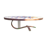 Oval coffee table ceramic wrought iron vintage