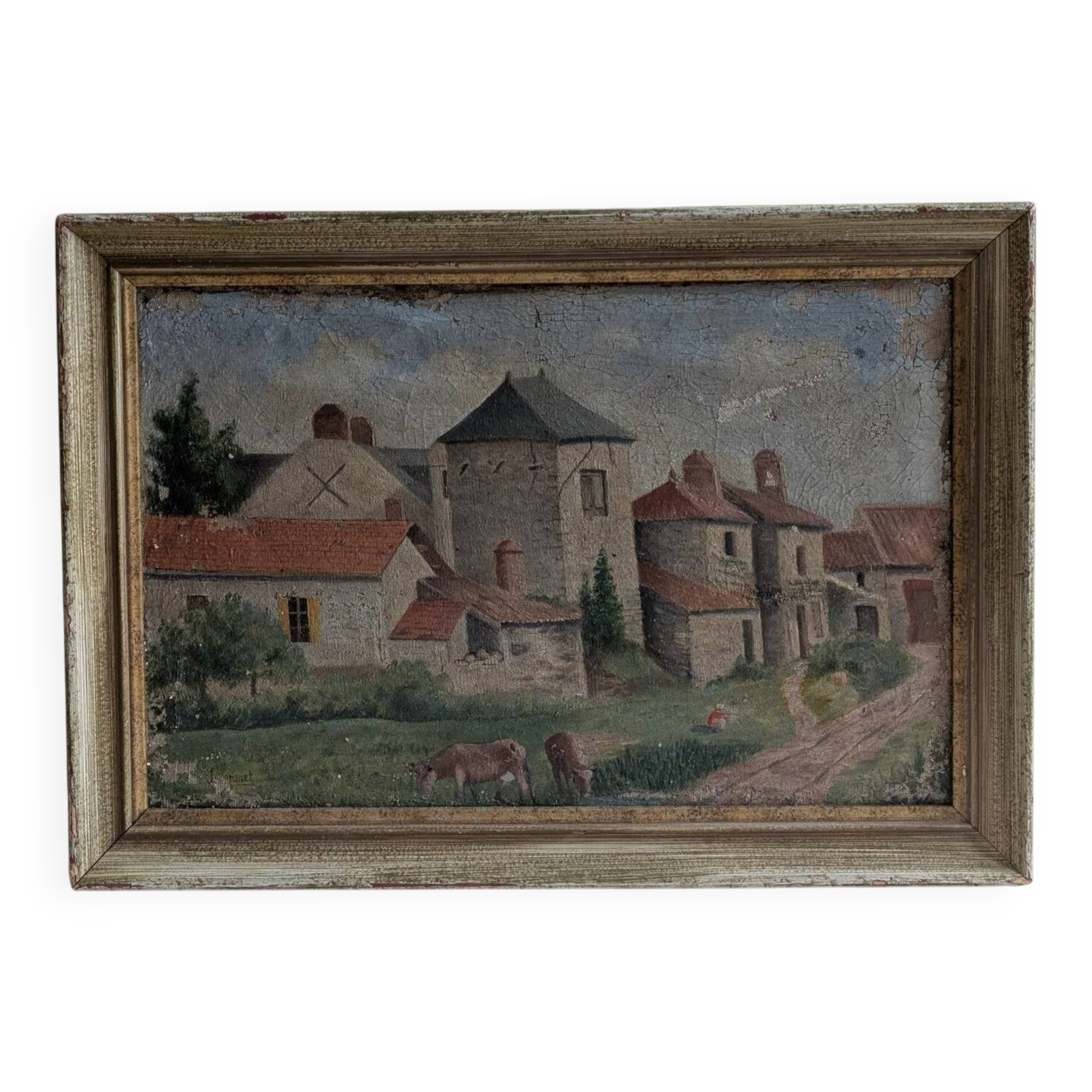 Old painting, village