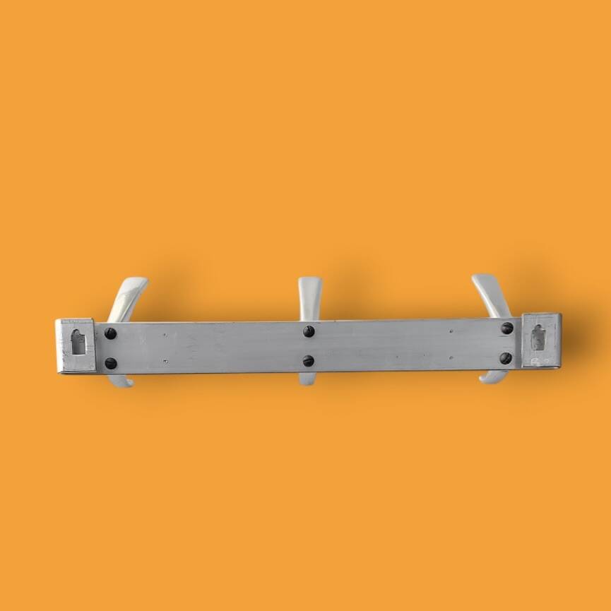 Vintage aluminum wall coat rack with three hooks - good condition