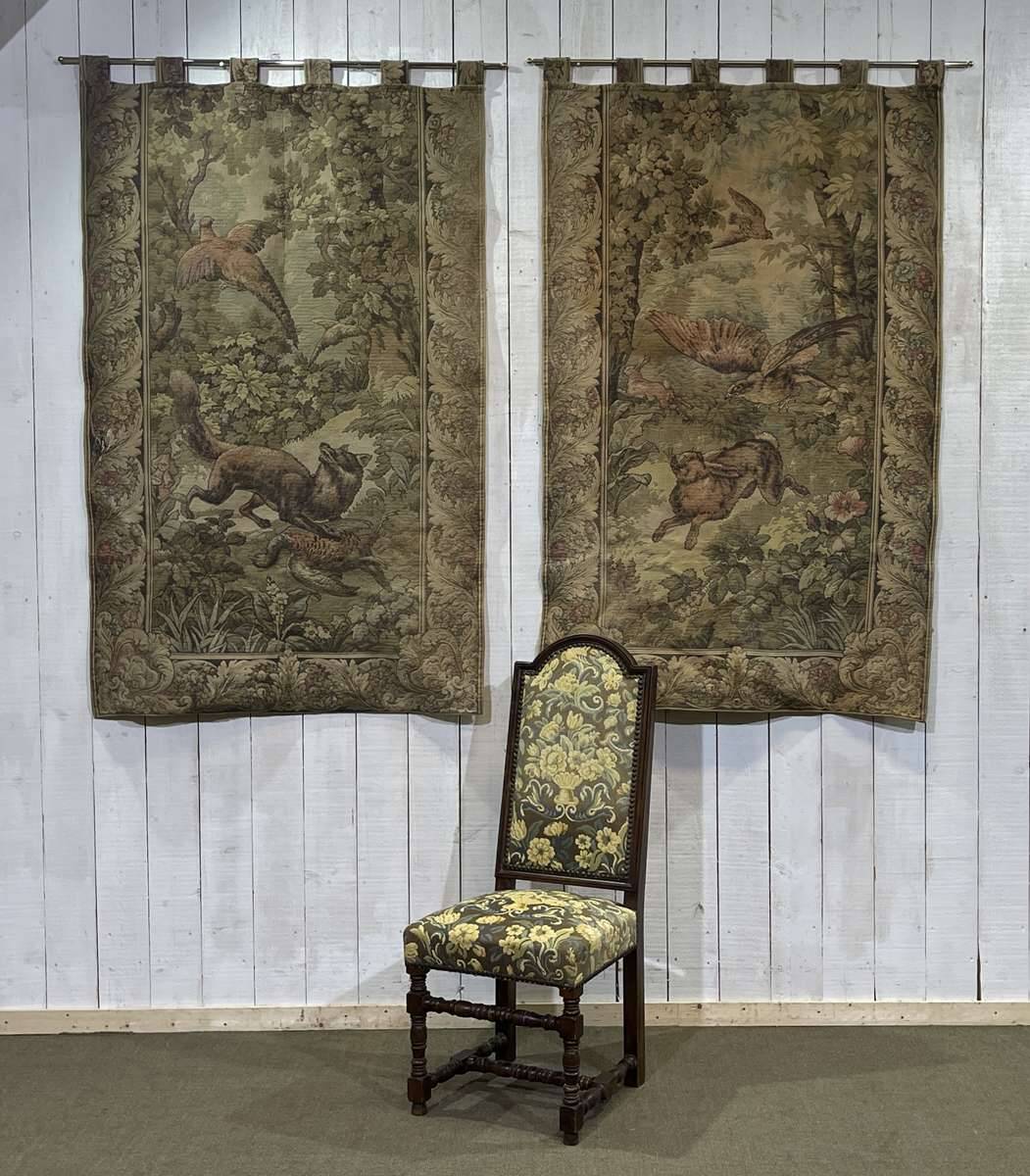 Pair of 20th century wall tapestries with animal decor