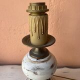 Round lamp base in white patina wood and brass