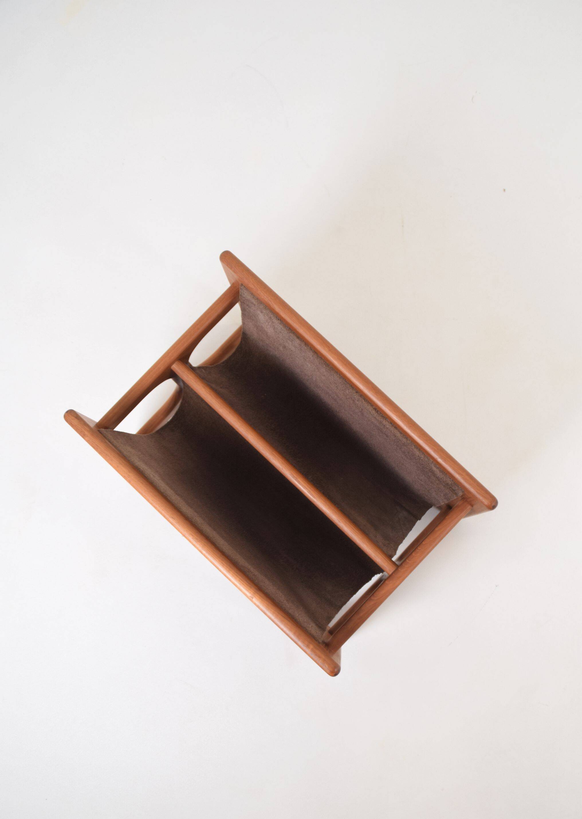 Danish double magazine holder in teak and leather by Salin Møbler, 1970s