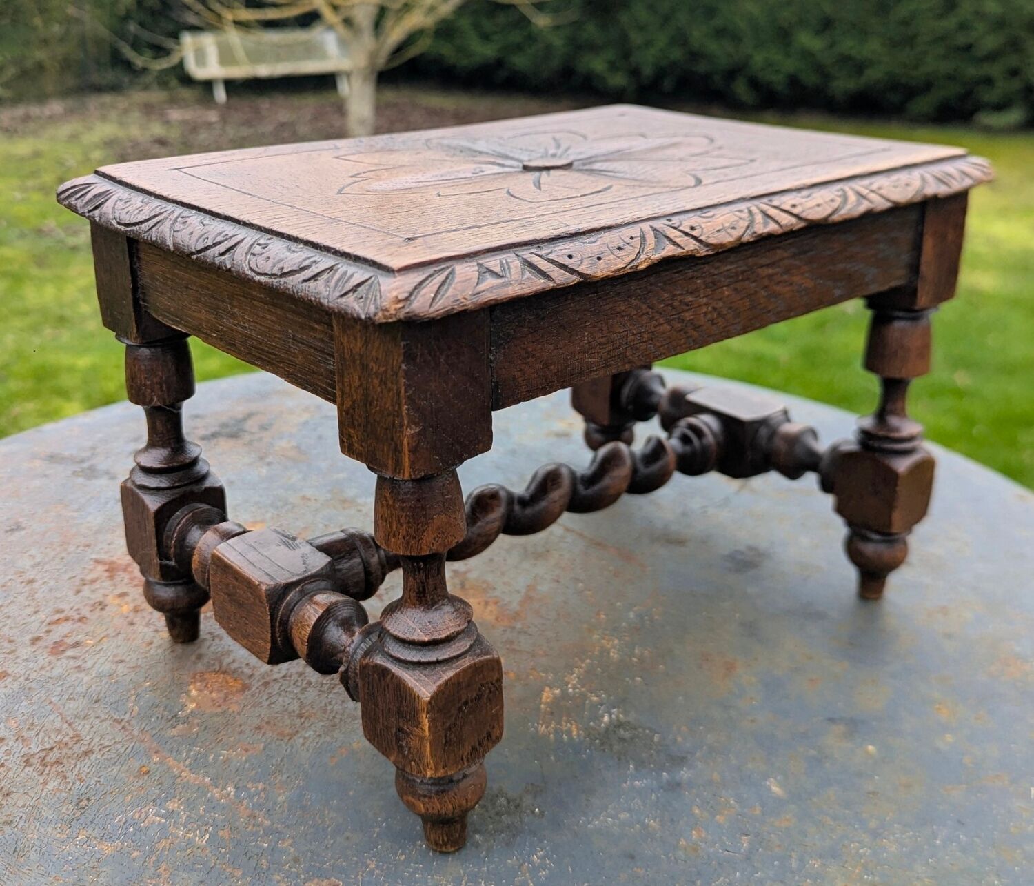 Low Stool Footrest Antique Wood Oak Louis XIII