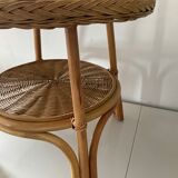 Vintage round coffee table in rattan and wicker