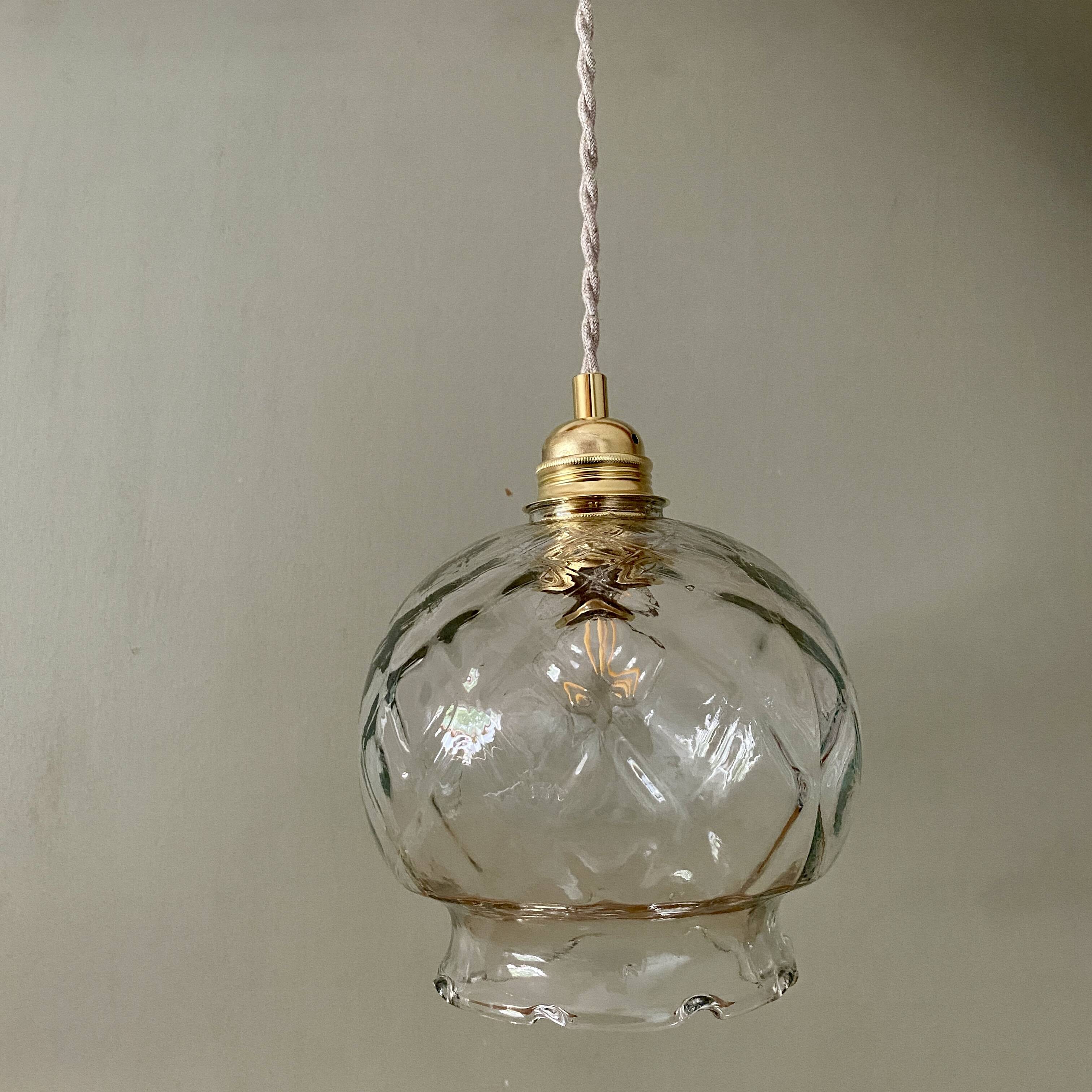 Vintage globe pendant light in transparent glass