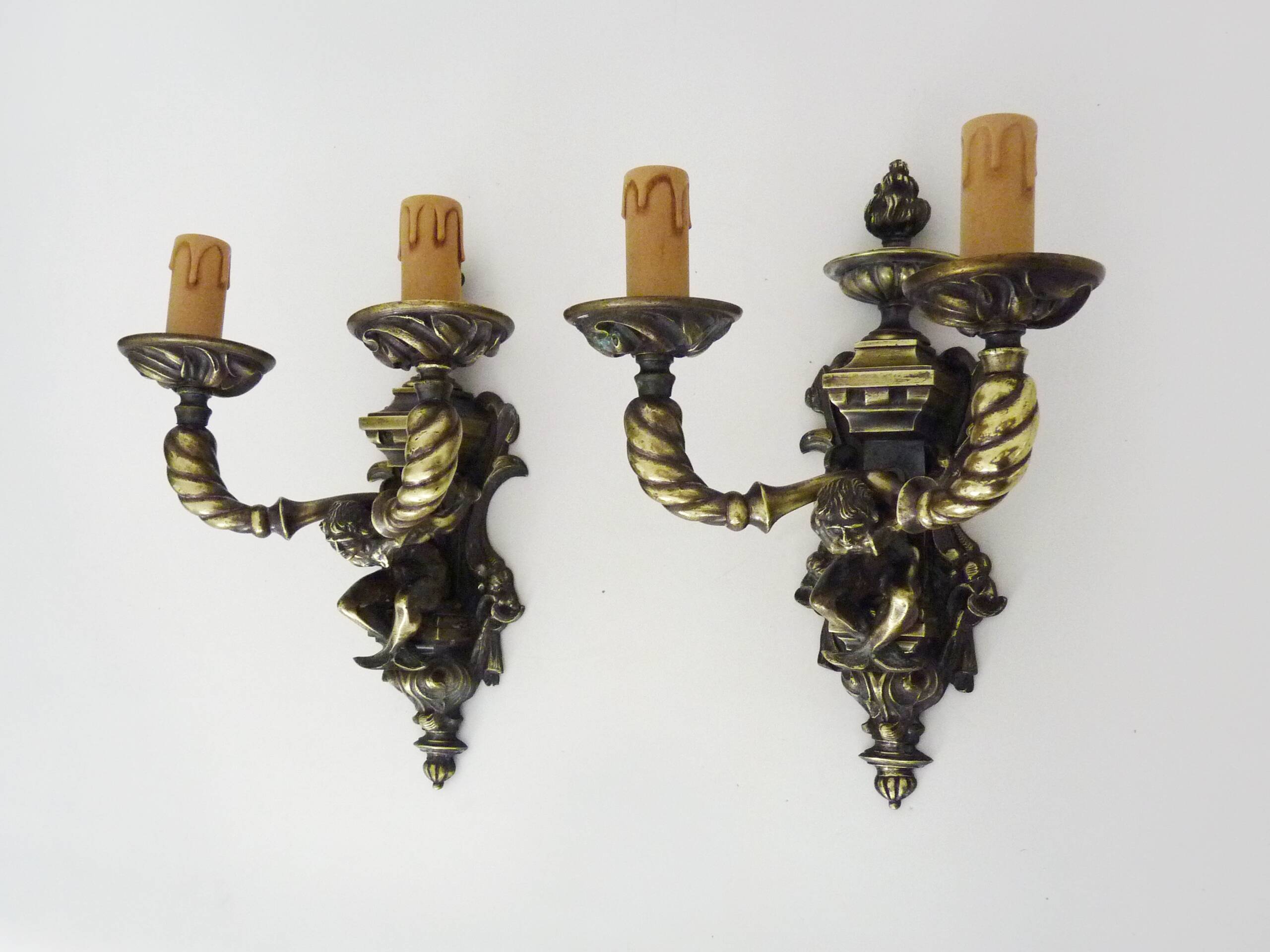 Pair of Satyr wall lights in bronze Napoleon III 19th century