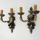Pair of Satyr wall lights in bronze Napoleon III 19th century