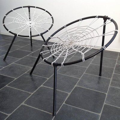 Set of two chairs with spider web seat by Hoffer, France 1958