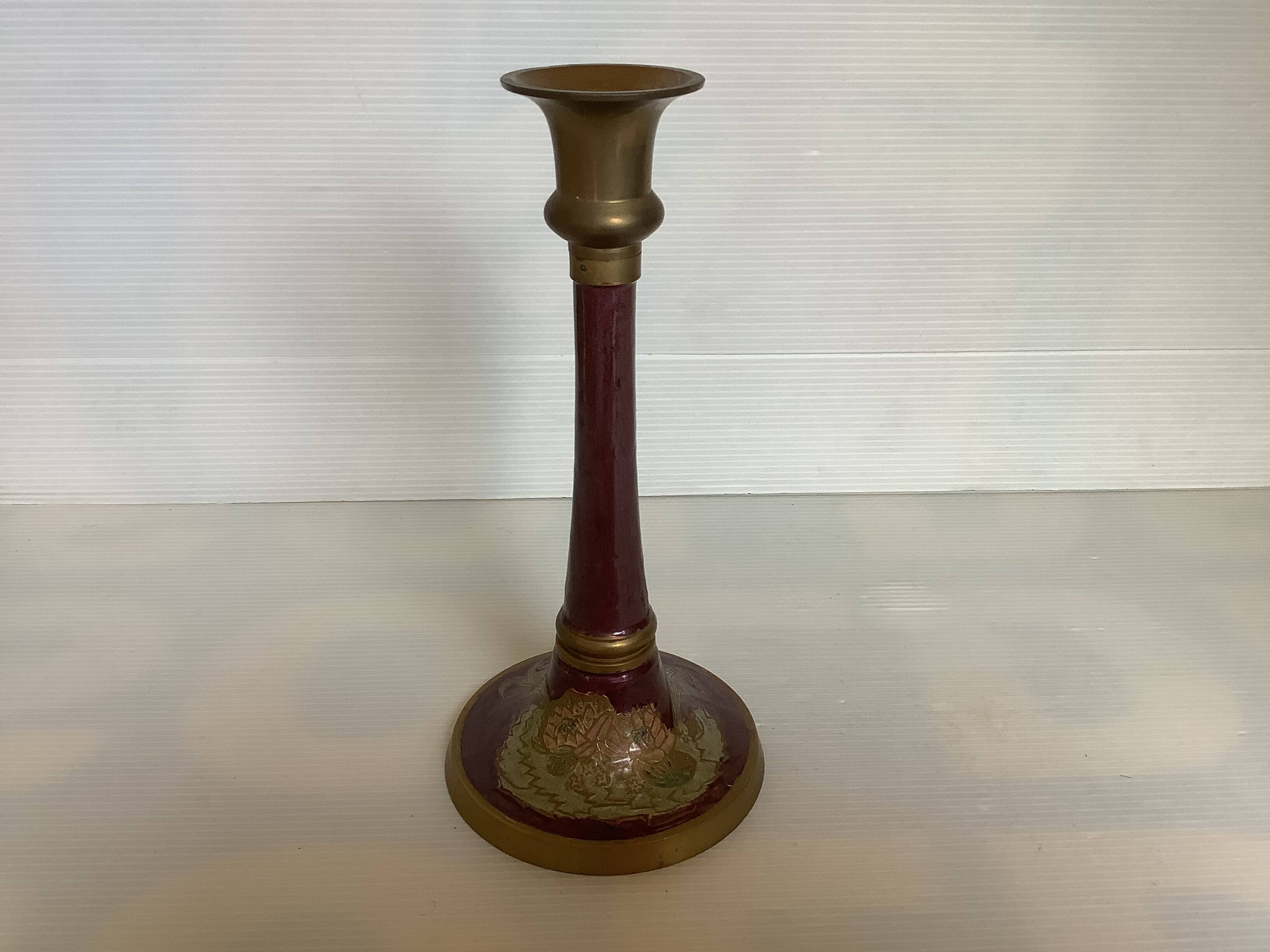 Purple violet cloisonné candlestick