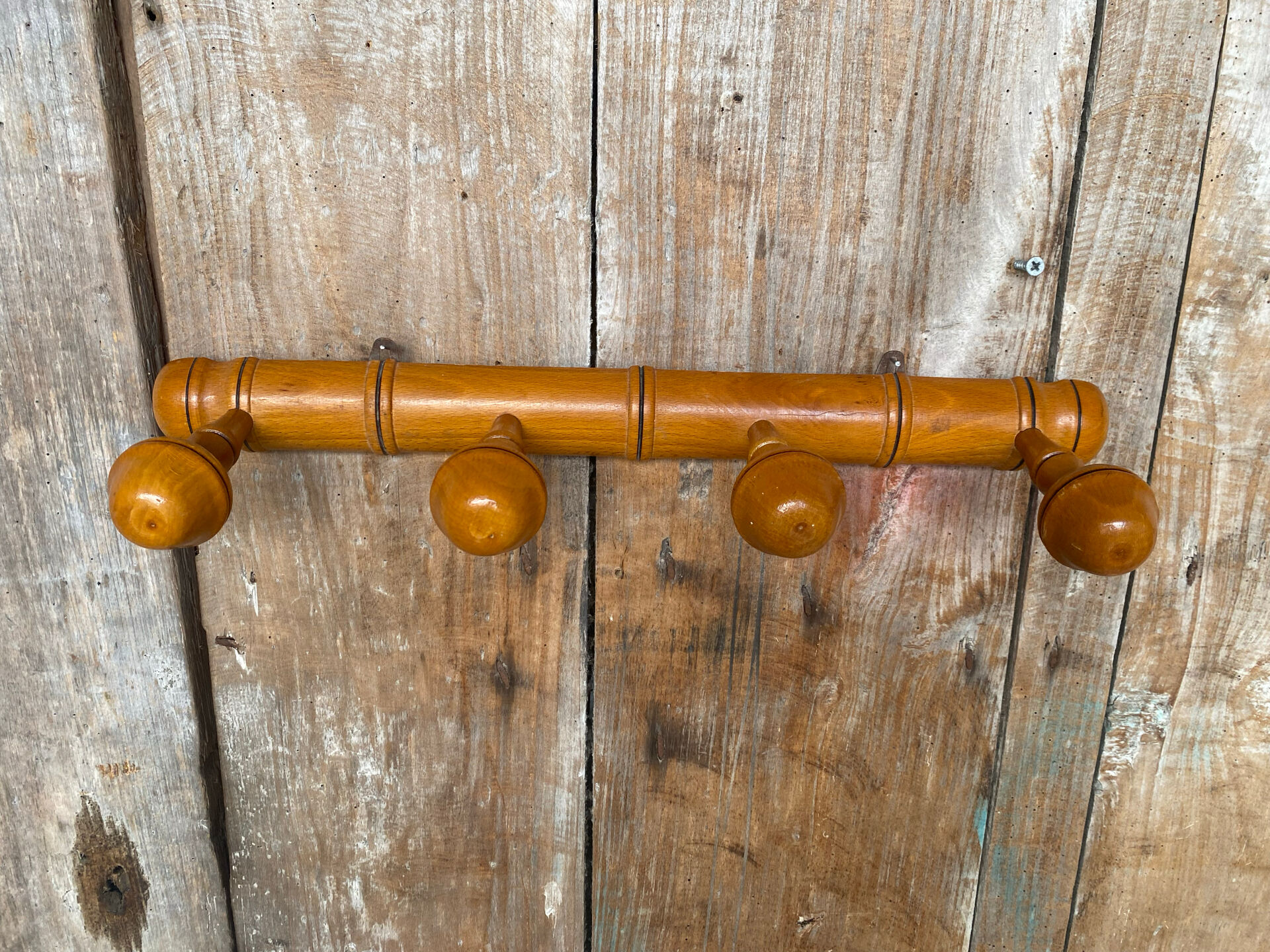 Vintage Bamboo Style Wall Coat Rack x4 Wooden Hanger #E430