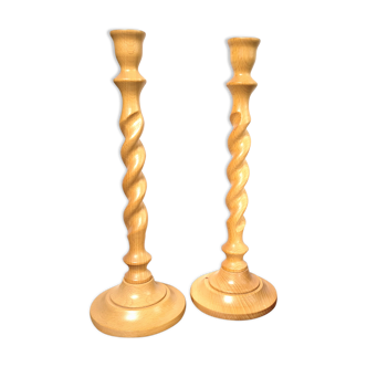 Pair of wooden candle holders