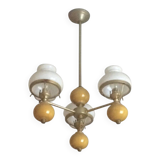 Vintage brass pendant light with opaline porcelain from the 1950s.