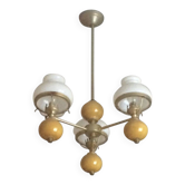 Lustre suspendu vintage laiton porcelaine opaline année 50