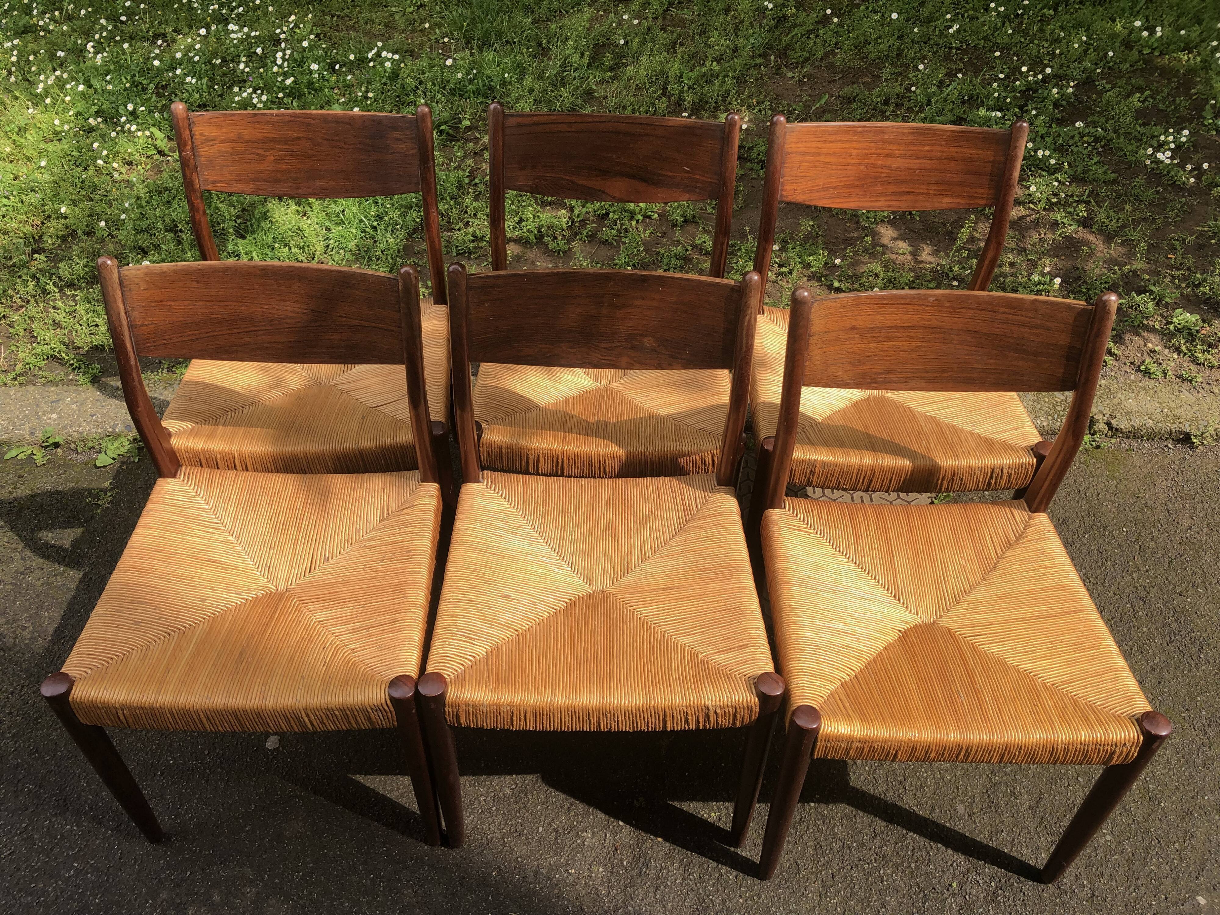 6 wooden and straw chairs, Scandinavian design Cees Braakman for Pastoe, 1960