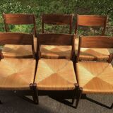 6 wooden and straw chairs, Scandinavian design Cees Braakman for Pastoe, 1960