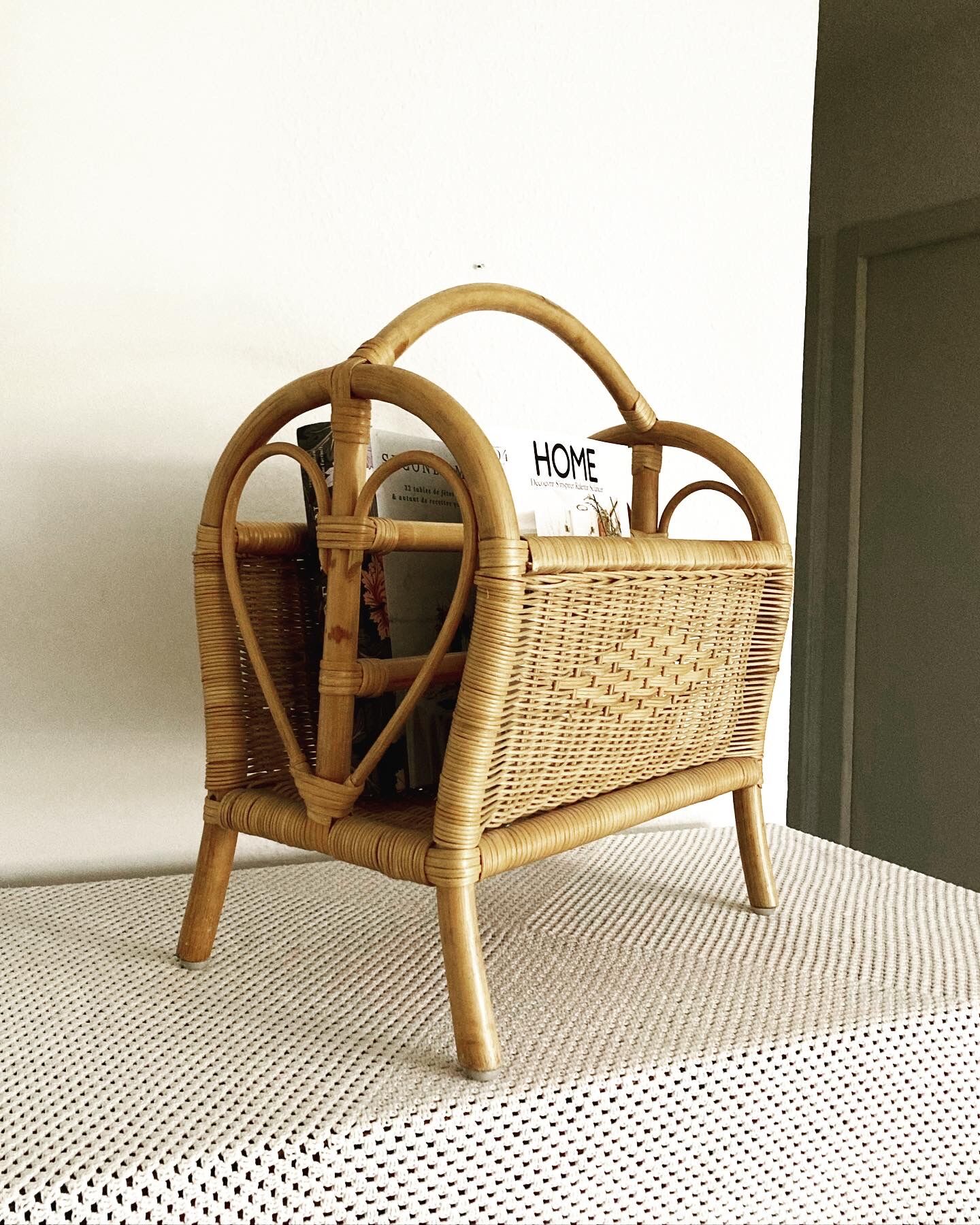 Vintage rattan magazine holder